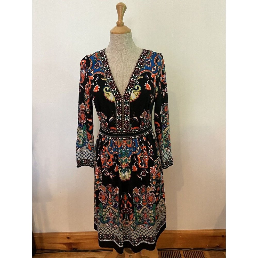 ECI New York Colorful Floral Dress Belted Medium
